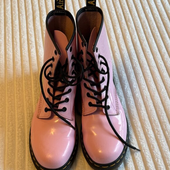 Pale Pink Doc Martens Patent Leather Lace-Up Boots | Size 10 - Picture 3 of 8